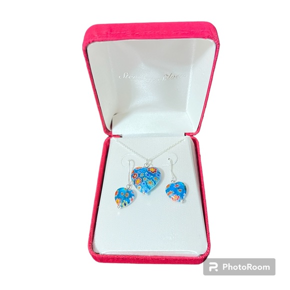 Dainty Sterling Silver Chain with Heart Pendant Matching Earrings Gift - Picture 1 of 4